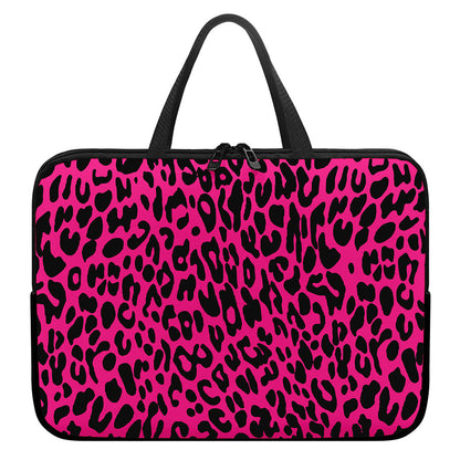 Hot Pink Leopard Print Laptop Sleeve With Handle
