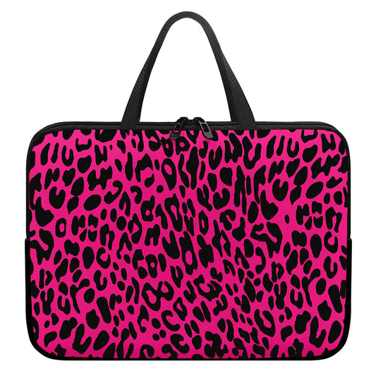 Hot Pink Leopard Print Laptop Sleeve With Handle