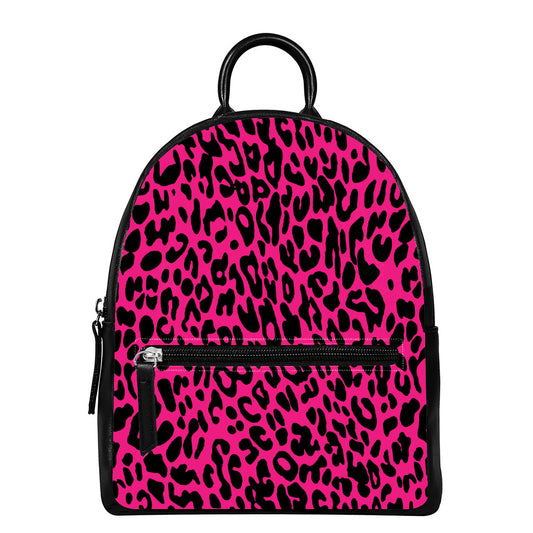 Hot Pink Leopard Print Leather Backpack