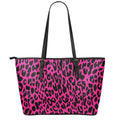 Hot Pink Leopard Print Leather Tote Bag With Zipper