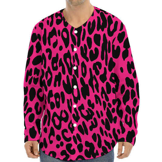 Hot Pink Leopard Print Long Sleeve Baseball Jersey