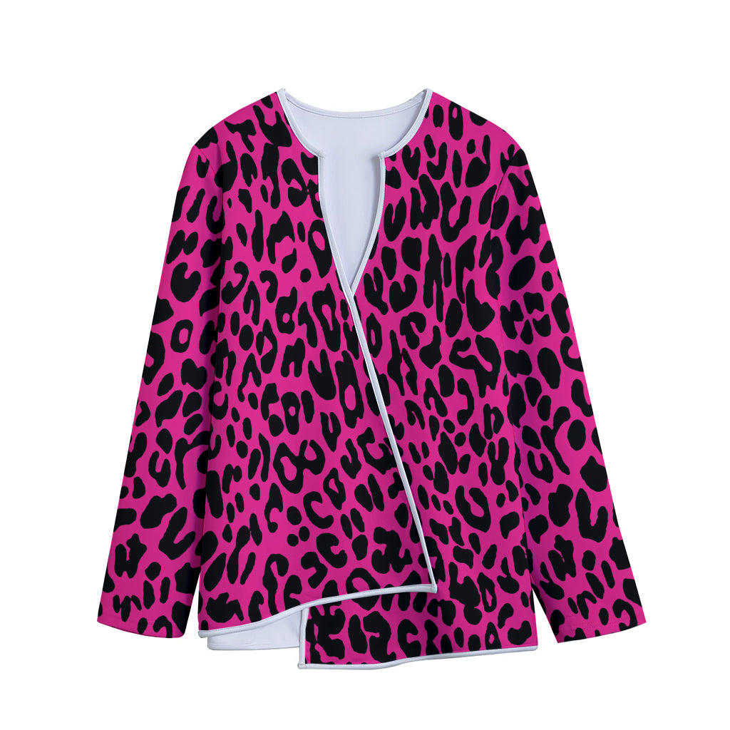 Hot Pink Leopard Print Long Sleeve Short Coat