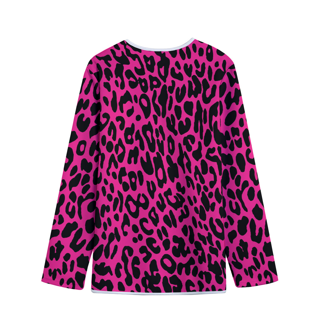Hot Pink Leopard Print Long Sleeve Short Coat