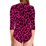Hot Pink Leopard Print Long Sleeve Swimsuit