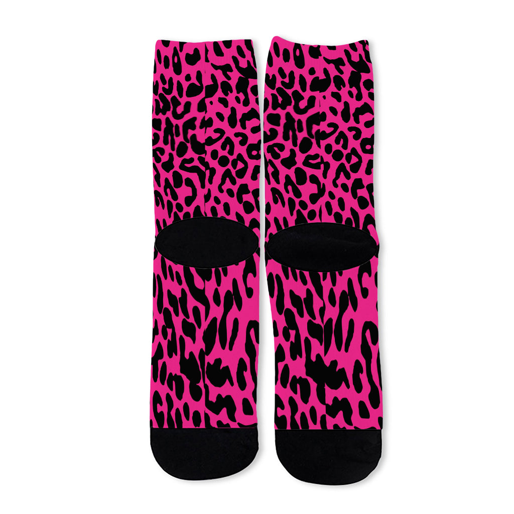 Hot Pink Leopard Print Long Socks