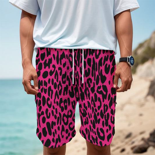 Hot Pink Leopard Print Men's Cargo Shorts