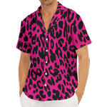 Hot Pink Leopard Print Men's Deep V-Neck Shirt