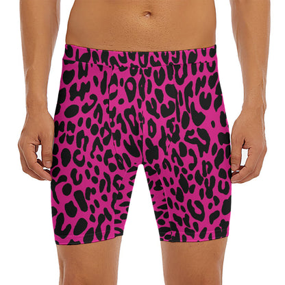 Hot Pink Leopard Print Men's Long Boxer Briefs