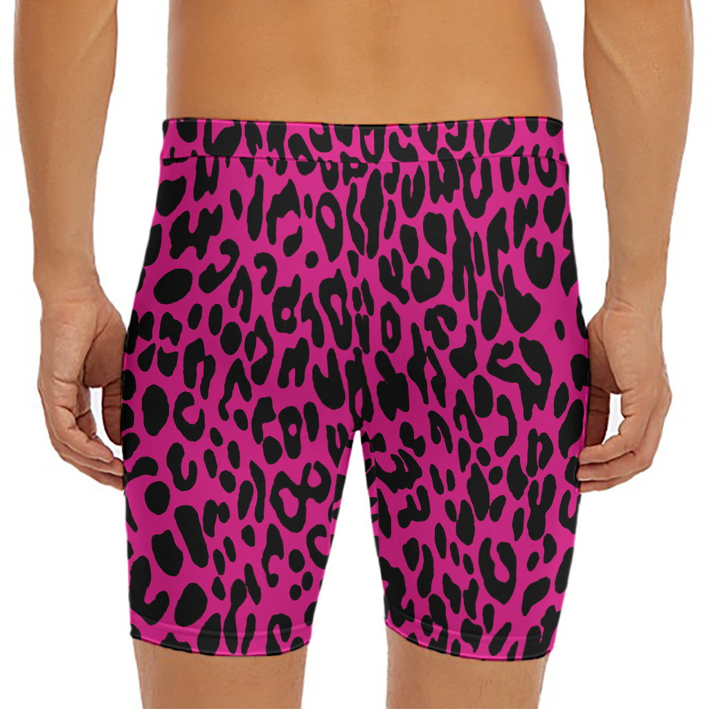 Hot Pink Leopard Print Men's Long Boxer Briefs