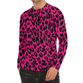 Hot Pink Leopard Print Men's Long Sleeve Rash Guard