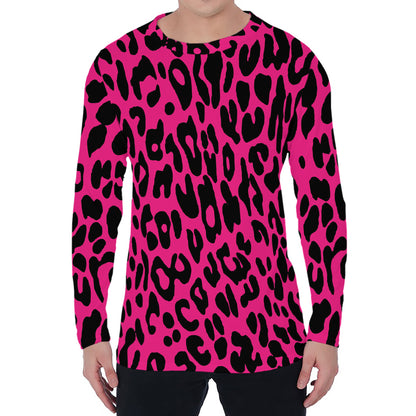 Hot Pink Leopard Print Men's Long Sleeve T-Shirt