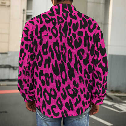 Hot Pink Leopard Print Men's Shirt Jacket