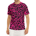 Hot Pink Leopard Print Men's Short Sleeve Rash Guard