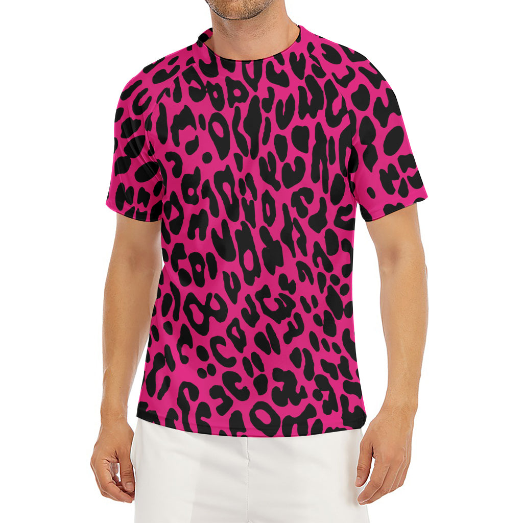 Hot Pink Leopard Print Men's Short Sleeve Rash Guard