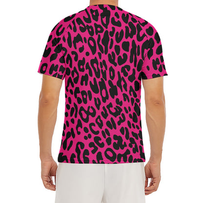 Hot Pink Leopard Print Men's Short Sleeve Rash Guard