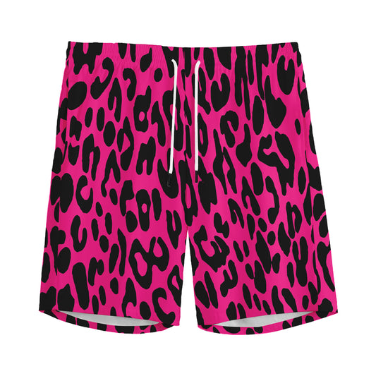 Hot Pink Leopard Print Men's Sports Shorts