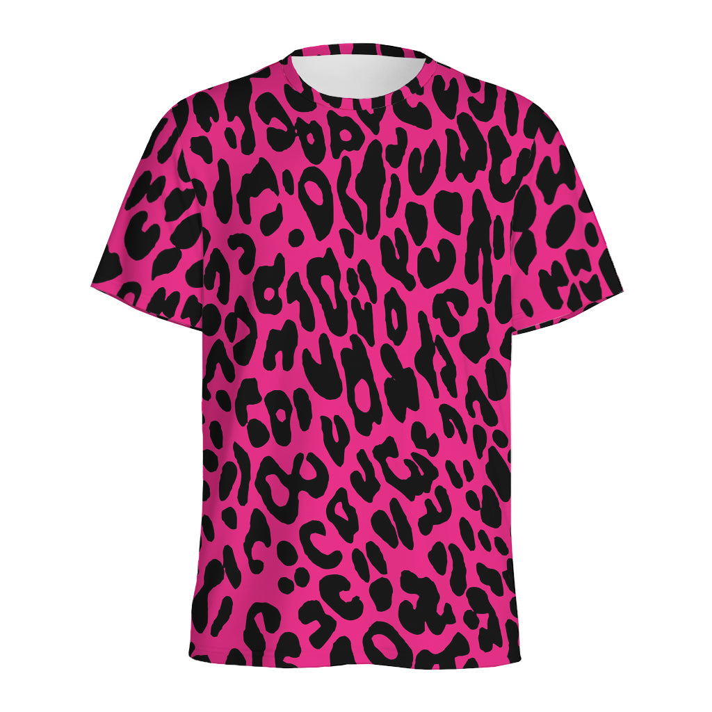 Hot Pink Leopard Print Men's Sports T-Shirt