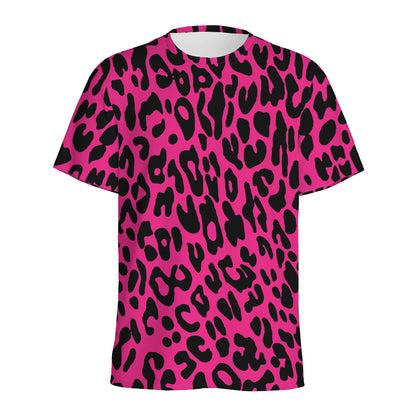 Hot Pink Leopard Print Men's Sports T-Shirt