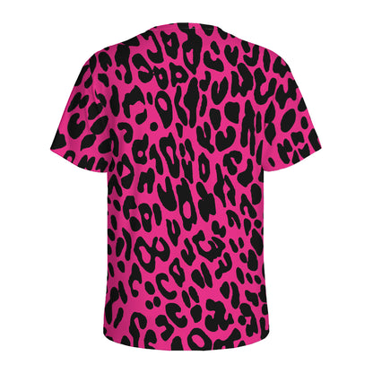 Hot Pink Leopard Print Men's Sports T-Shirt