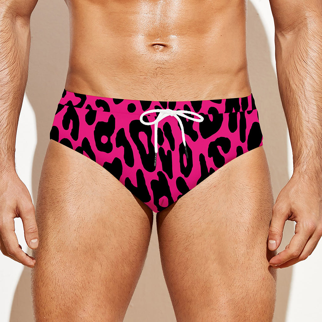 Hot Pink Leopard Print Men's Swim Briefs