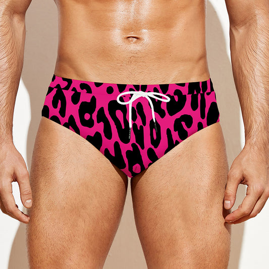 Hot Pink Leopard Print Men's Swim Briefs