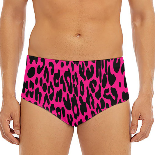 Hot Pink Leopard Print Men's Triangle Swim Briefs