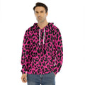Hot Pink Leopard Print Men's Velvet Pullover Hoodie