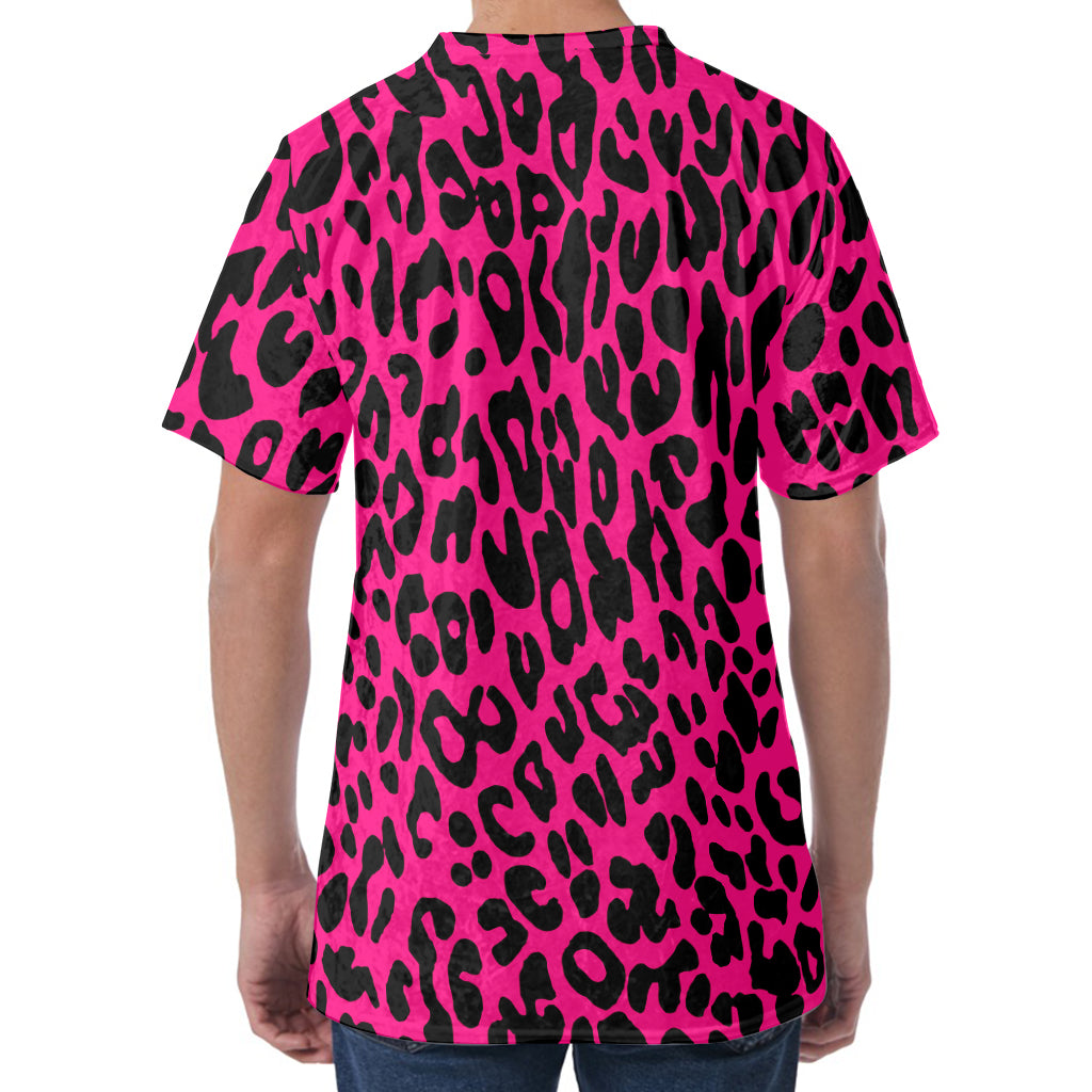 Hot Pink Leopard Print Men's Velvet T-Shirt