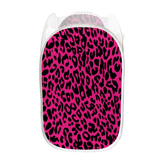 Hot Pink Leopard Print Mesh Laundry Hamper