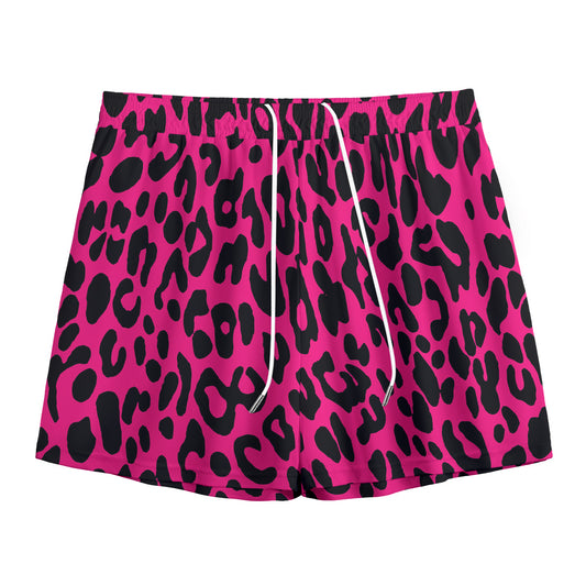 Hot Pink Leopard Print Mesh Shorts