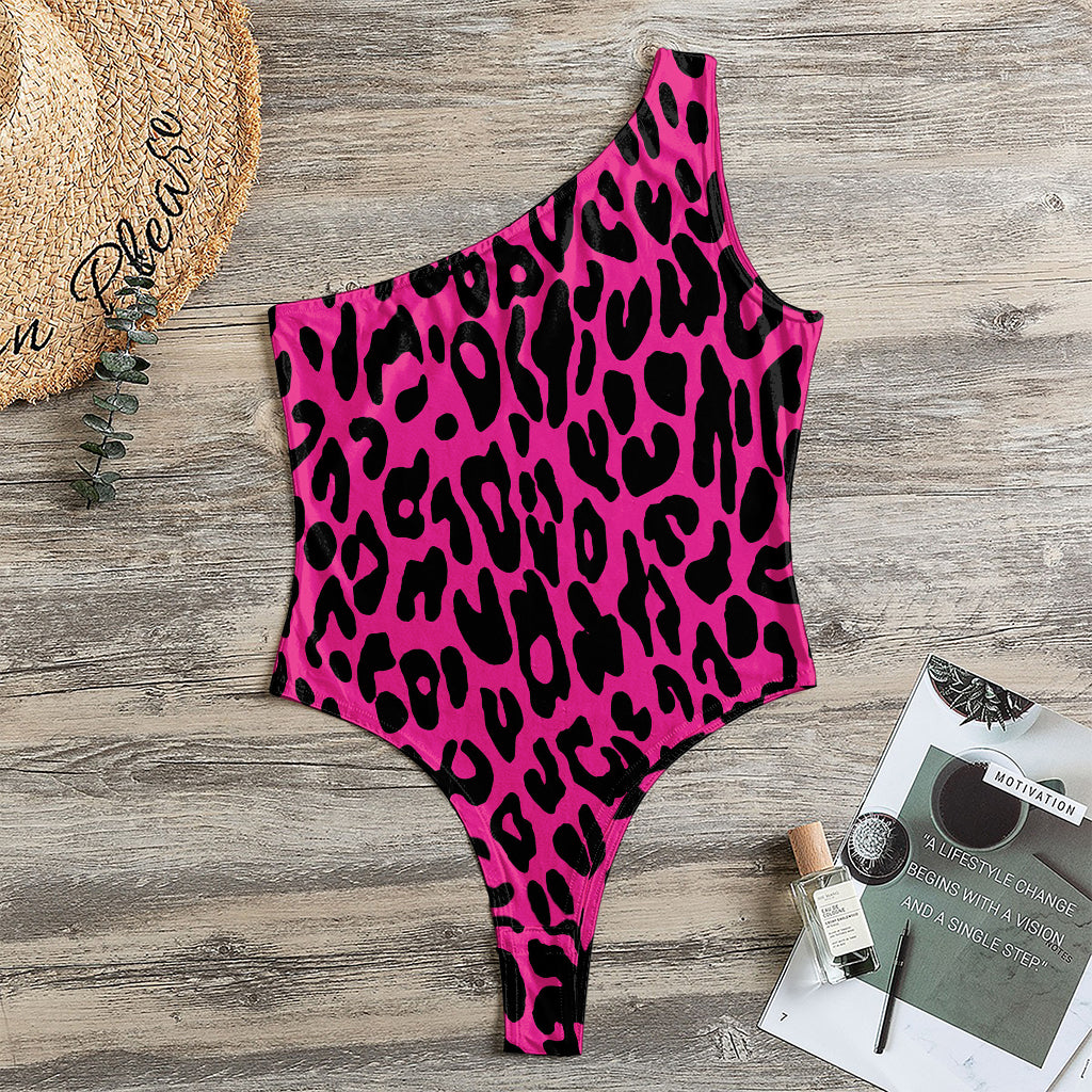 Hot Pink Leopard Print One Shoulder Bodysuit