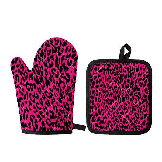 Hot Pink Leopard Print Oven Mitt And Pot Holder Set