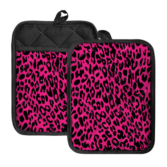 Hot Pink Leopard Print Pot Holders With Pocket
