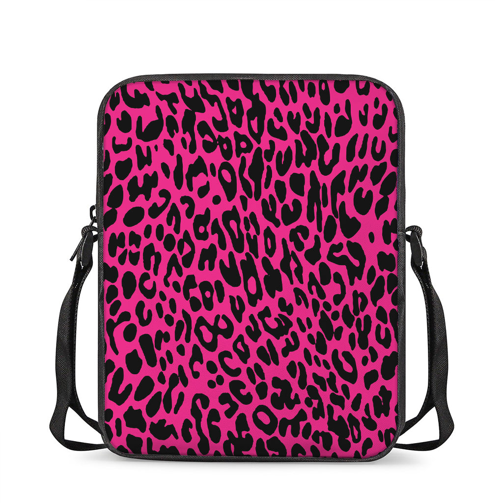 Hot Pink Leopard Print Rectangular Crossbody Bag