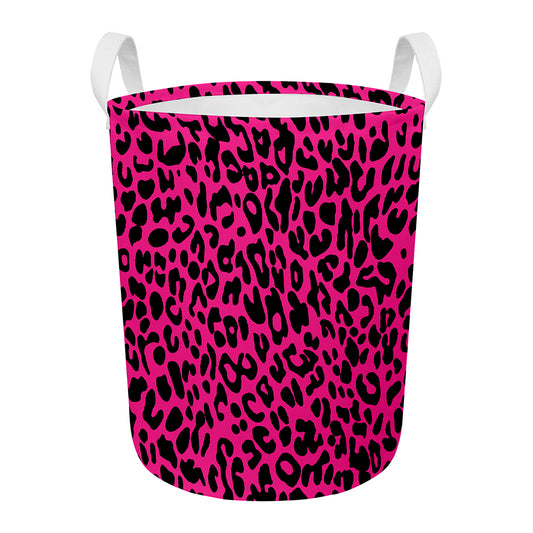 Hot Pink Leopard Print Round Laundry Basket