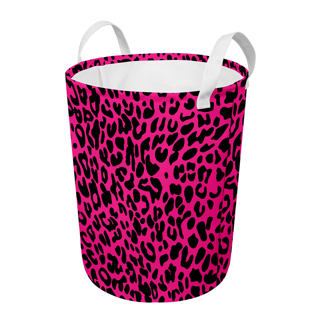 Hot Pink Leopard Print Round Laundry Basket