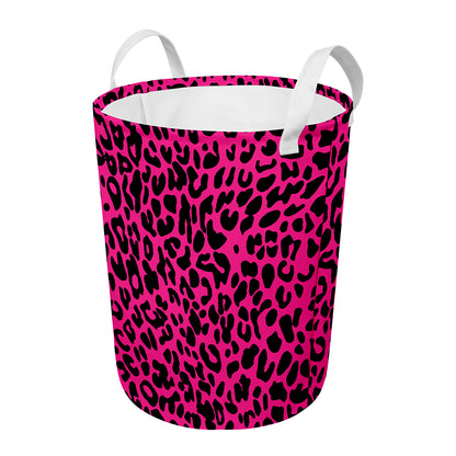 Hot Pink Leopard Print Round Laundry Basket