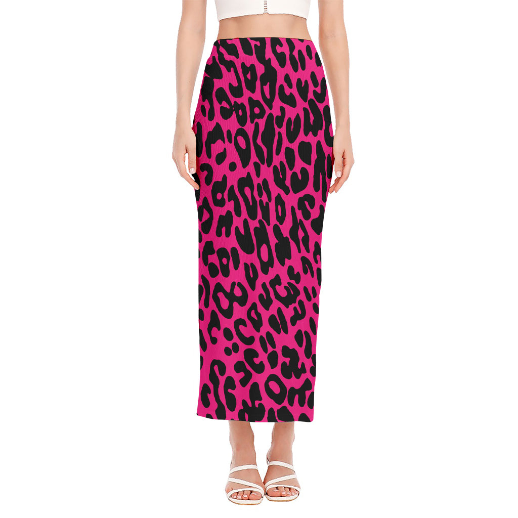 Hot Pink Leopard Print Side Slit Maxi Skirt