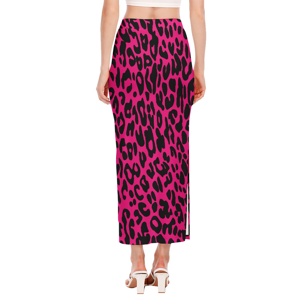 Hot Pink Leopard Print Side Slit Maxi Skirt