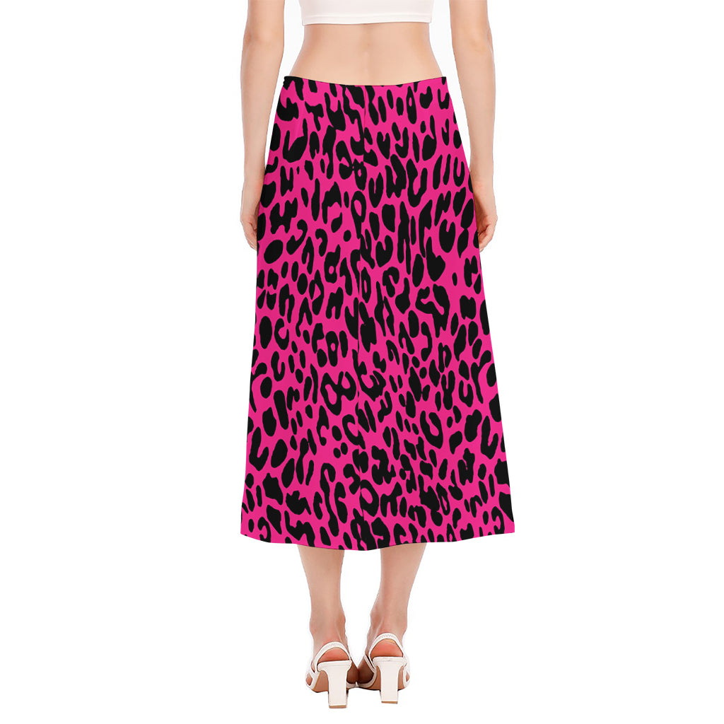 Hot Pink Leopard Print Side Slit Midi Skirt
