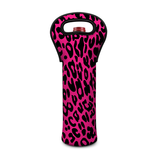Hot Pink Leopard Print Single Neoprene Wine Tote