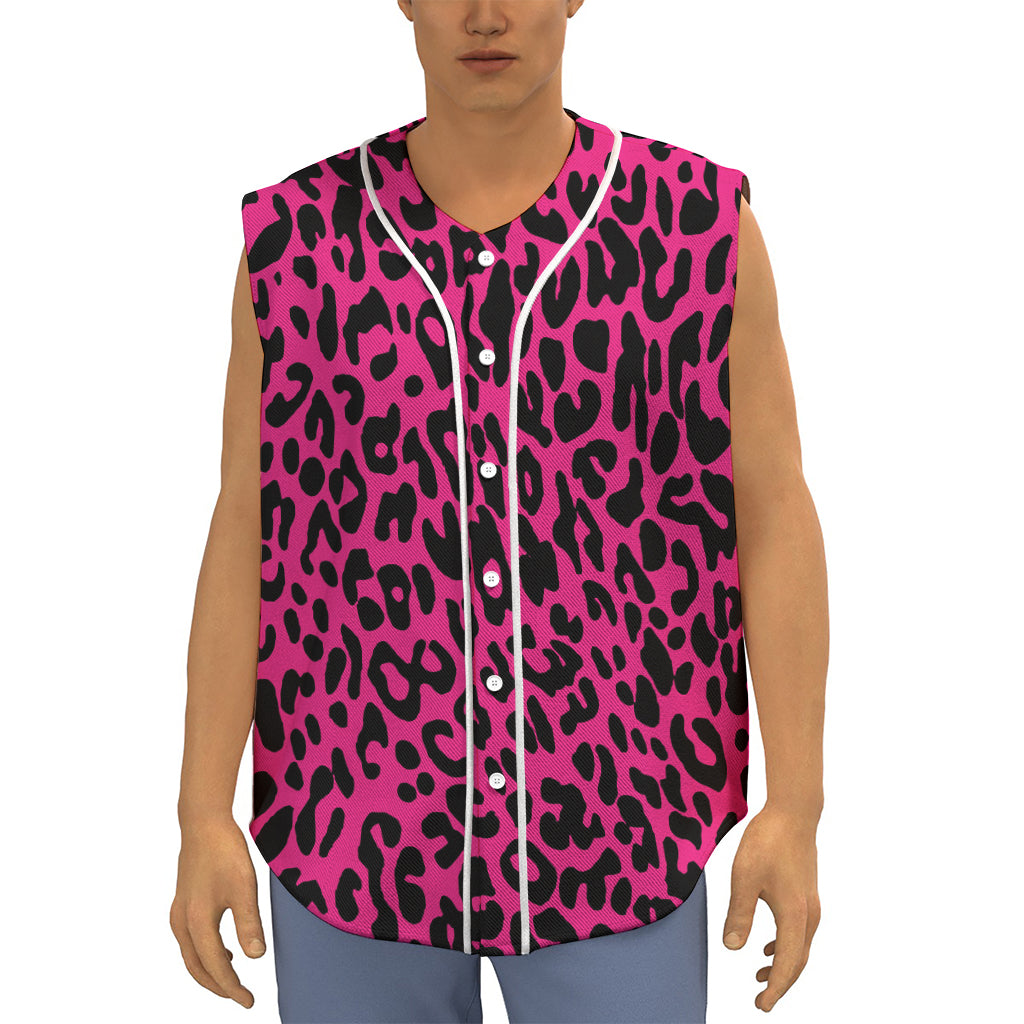 Hot Pink Leopard Print Sleeveless Baseball Jersey