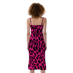 Hot Pink Leopard Print Slim Fit Midi Cami Dress