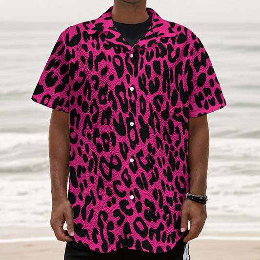 Hot Pink Leopard Print Textured Short Sleeve Shirt