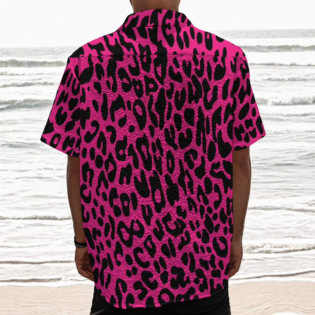 Hot Pink Leopard Print Textured Short Sleeve Shirt