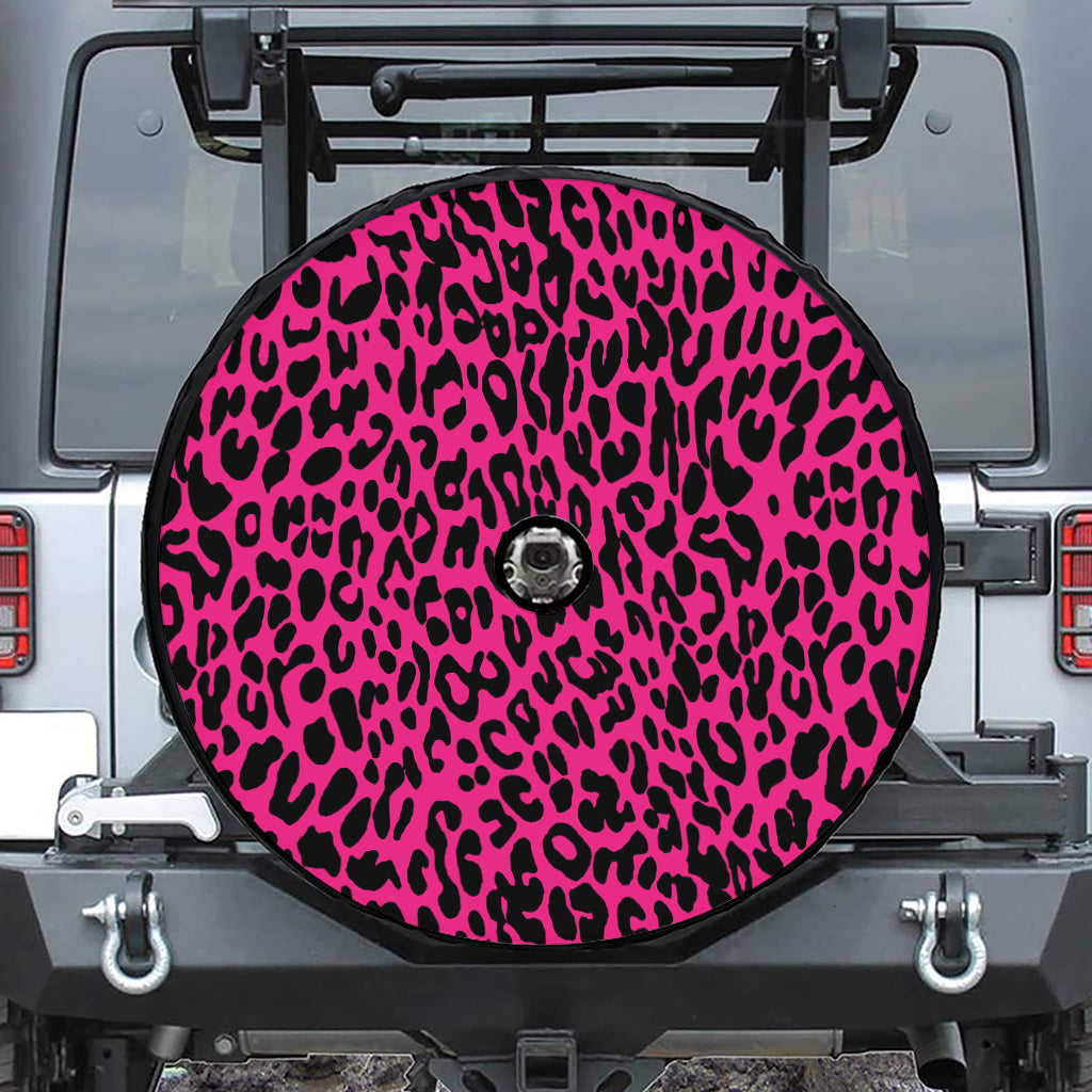 Hot Pink Leopard Print Tire Cover With Camera Hole