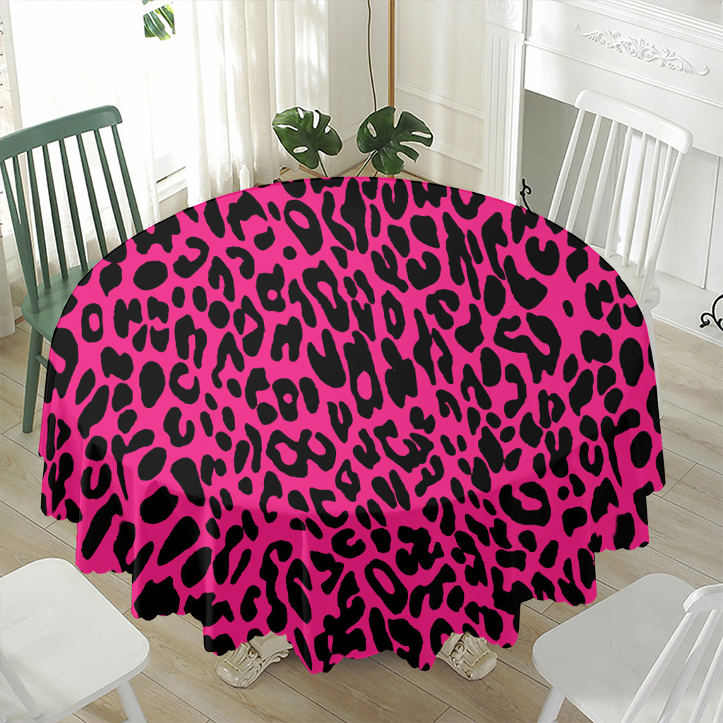 Hot Pink Leopard Print Waterproof Round Tablecloth