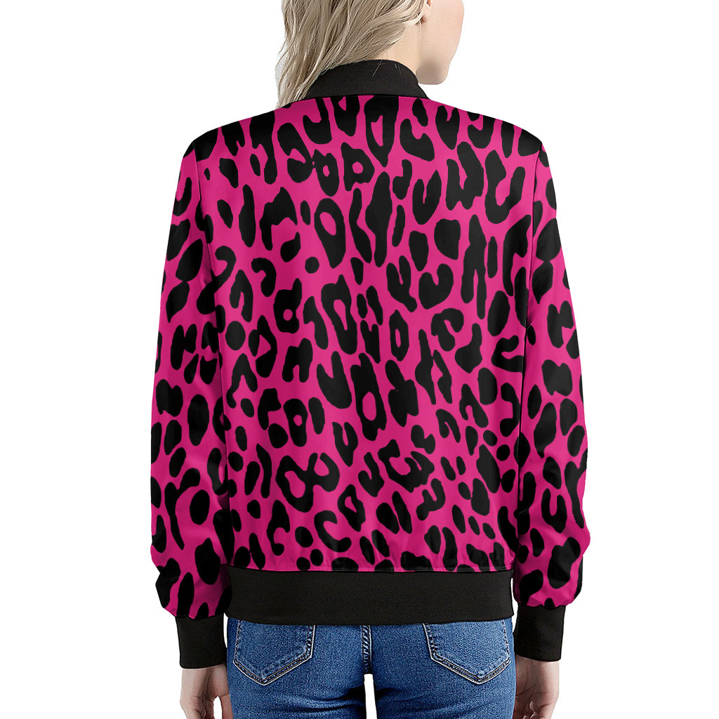 Hot Pink Leopard Print Women's Bomber Jacket