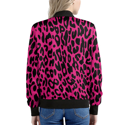 Hot Pink Leopard Print Women's Bomber Jacket