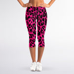 Hot Pink Leopard Print Women's Capri Leggings